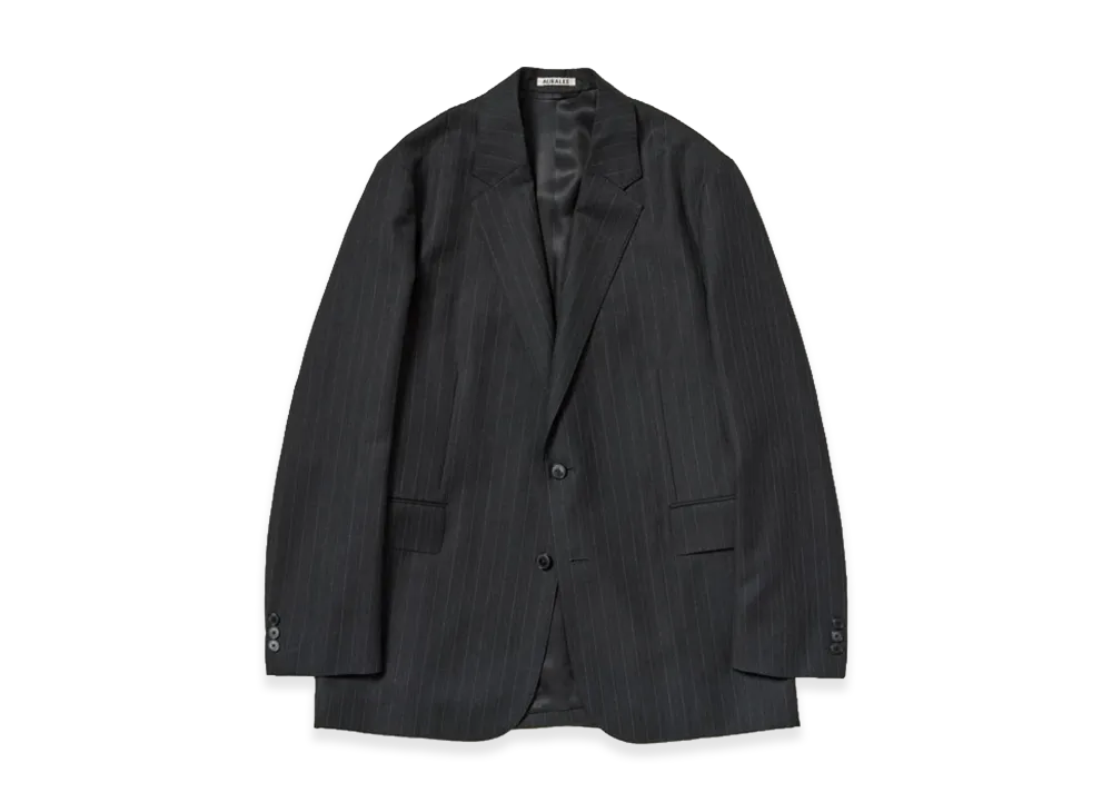 AURALEE Women's Bluefaced Wool Jacket "Charcoal Navy Stripe"