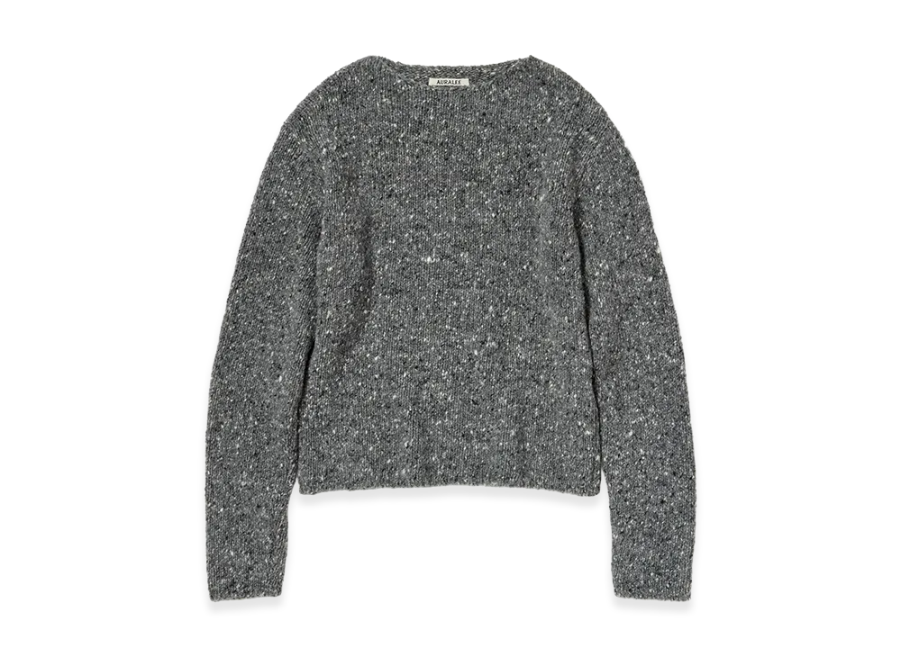 AURALEE Women's Low-Gauge Homespun Tweed Knit Boat-Neck P/O "Top Charcoal"