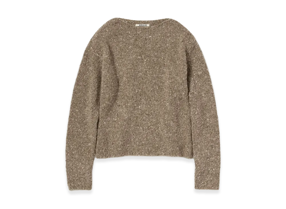 AURALEE Women's Low-Gauge Homespun Tweed Knit Boat-Neck P/O "Top Brown"