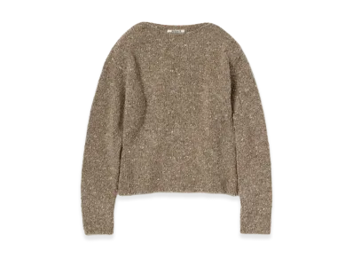 AURALEE Women's Low-Gauge Homespun Tweed Knit Boat-Neck P/O "Top Brown"