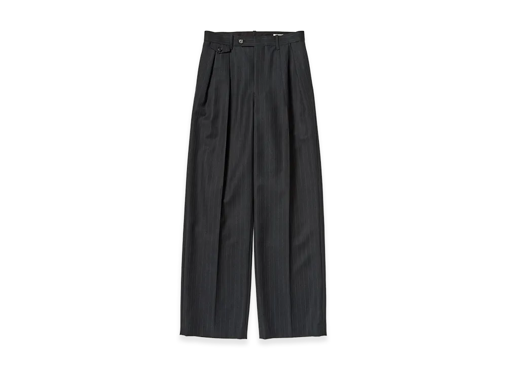 AURALEE Women's Bluefaced Wool Two-Tuck Slacks "Charcoal Navy Stripe"