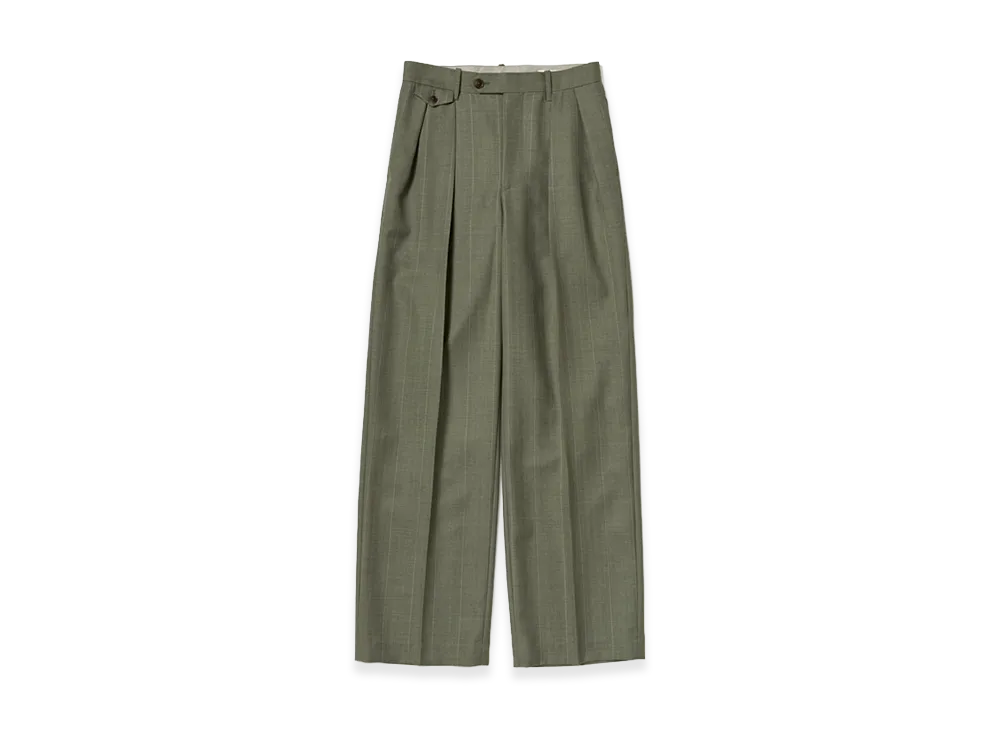 AURALEE Women's Bluefaced Wool Two-Tuck Slacks "Olive Gray Stripe"