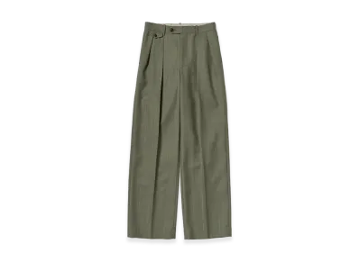 AURALEE Women's Bluefaced Wool Two-Tuck Slacks "Olive Gray Stripe"