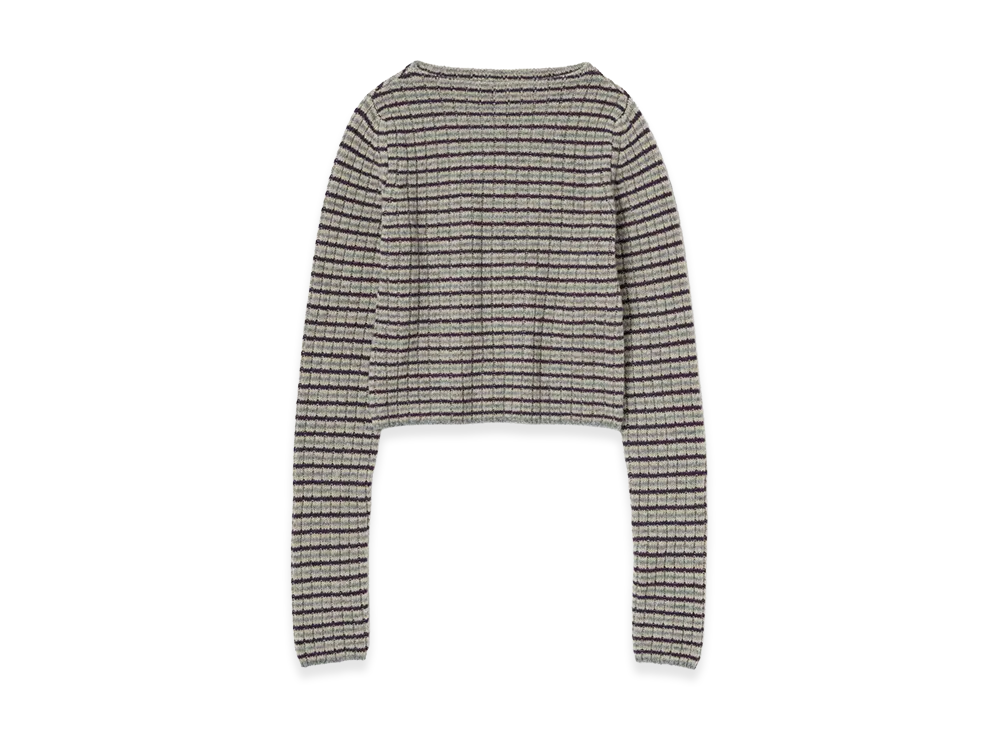 AURALEE Women's Shetland Wool Cashmere Rib Knit Boat-Neck P/O "Lime Purple Stripe"