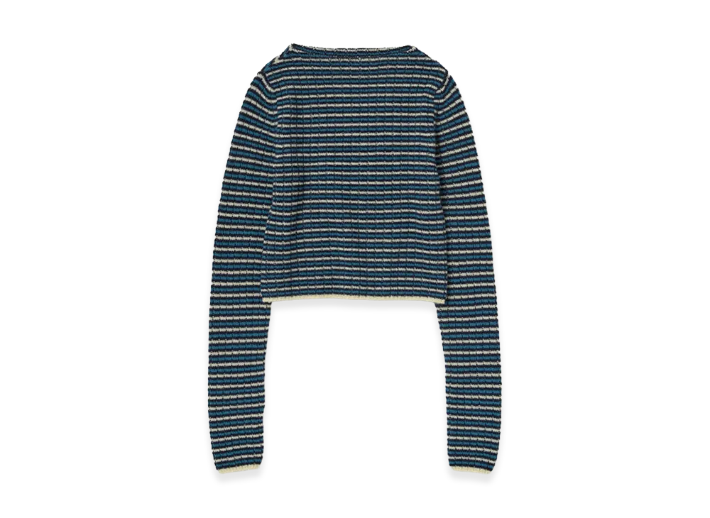 AURALEE Women's Shetland Wool Cashmere Rib Knit Boat-Neck P/O "Navy Stripe"