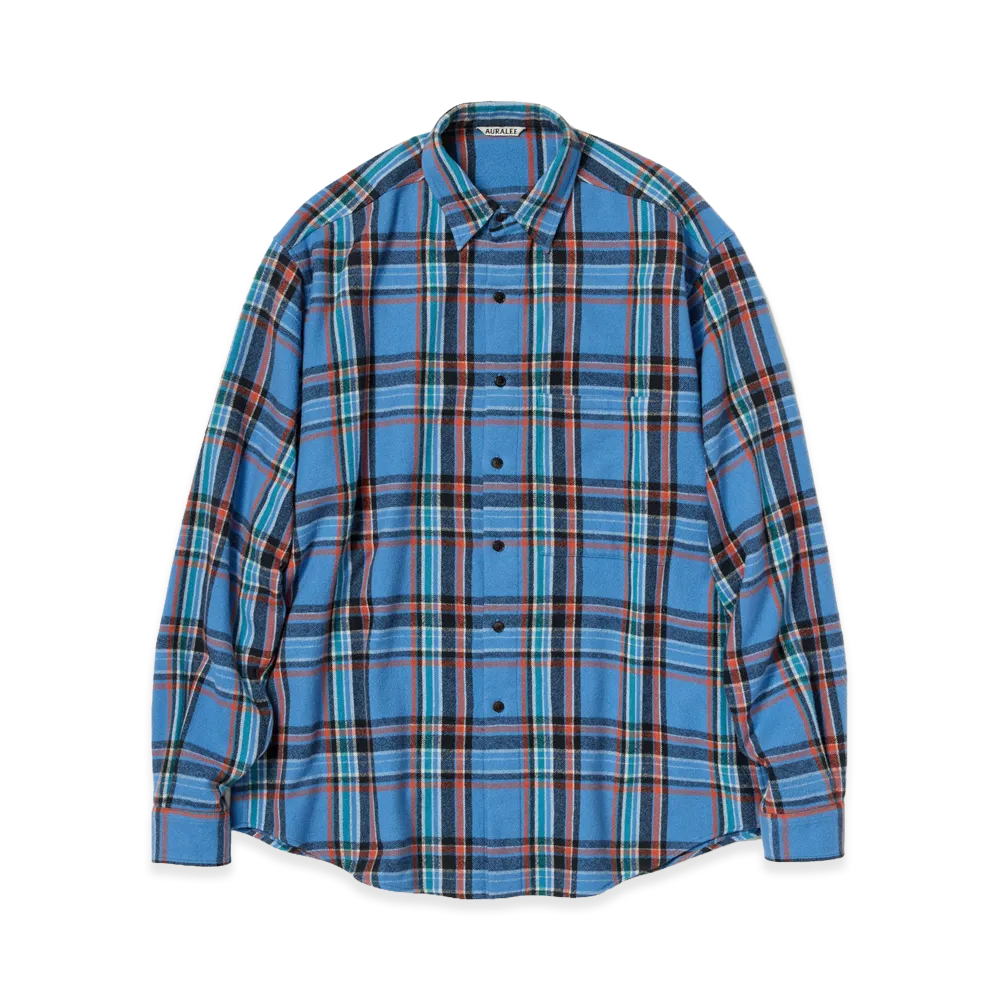 AURALEE Cashmere Silk Checked Flannel Big Shirt "Blue Check"
