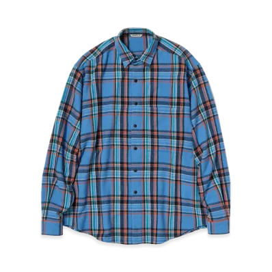 AURALEE Cashmere Silk Checked Flannel Big Shirt "Blue Check"