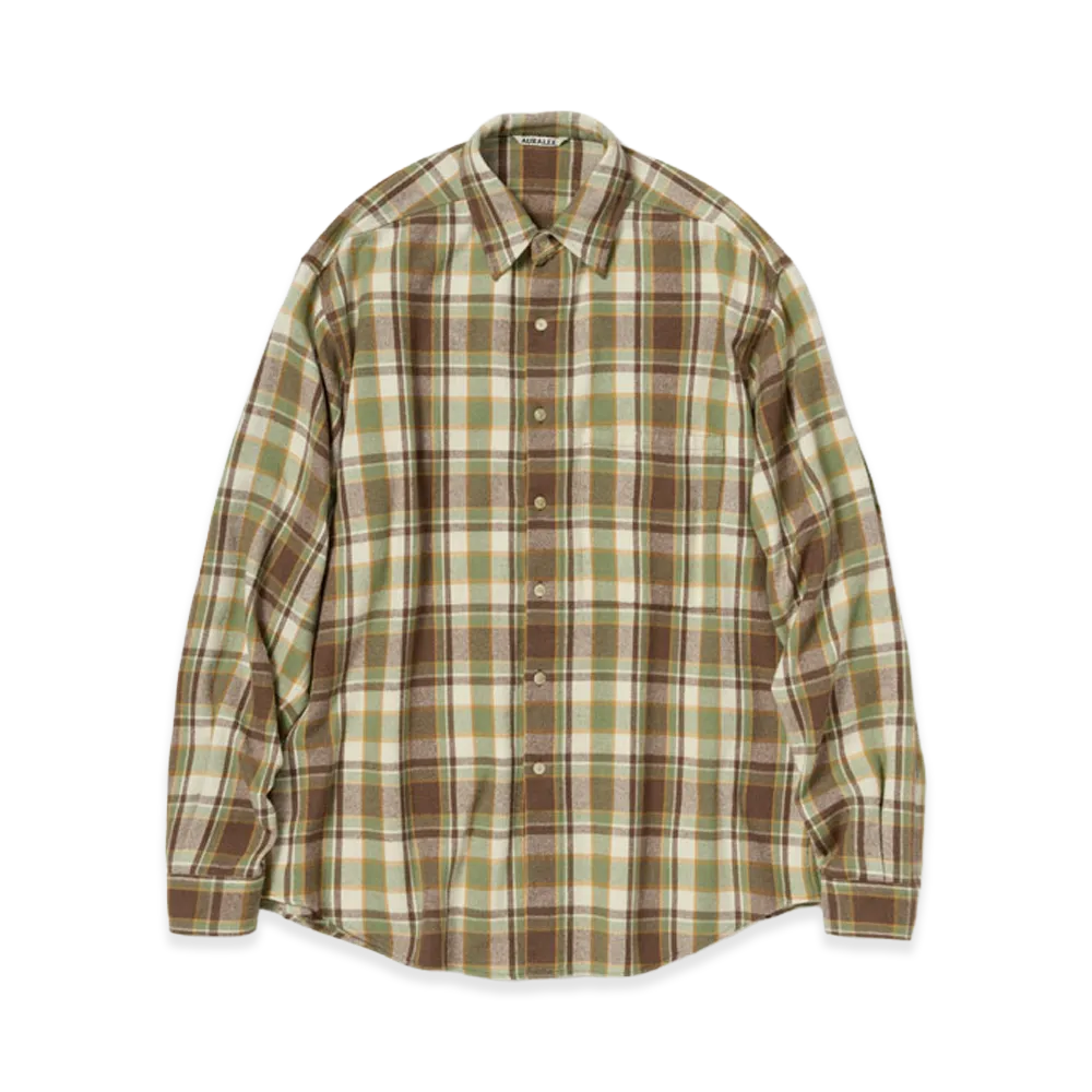 AURALEE Cashmere Silk Checked Flannel Big Shirt "Brown Check"