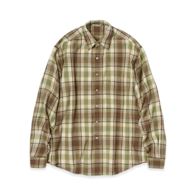 AURALEE Cashmere Silk Checked Flannel Big Shirt "Brown Check"