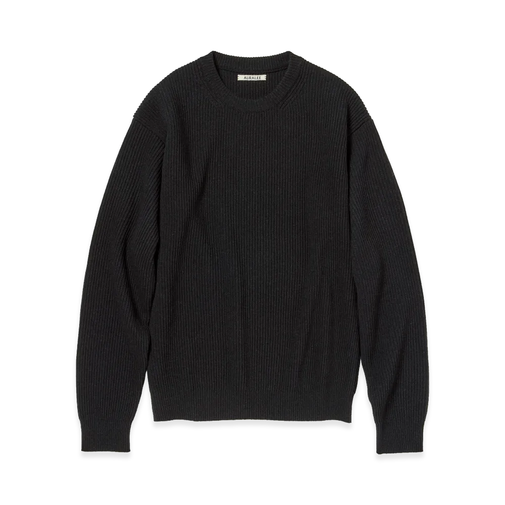 AURALEE Super Fine Wool Rib Knit P/O "Top Black"