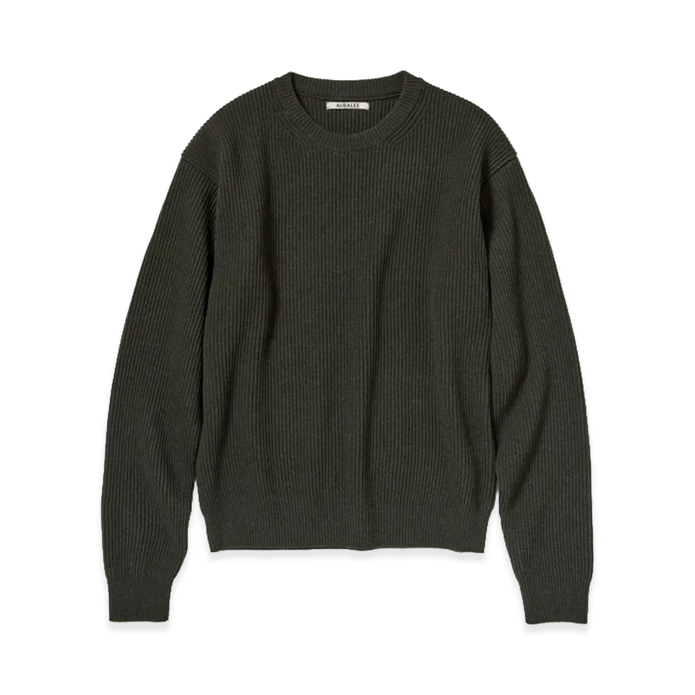 AURALEE Super Fine Wool Rib Knit P/O "Top Dark Olive"