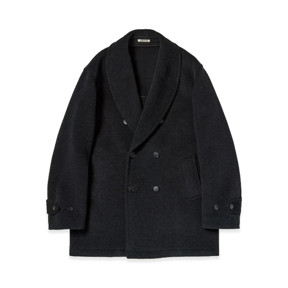 AURALEE Wool Herringbone Shawl Collar Coat "Dark Charcoal"
