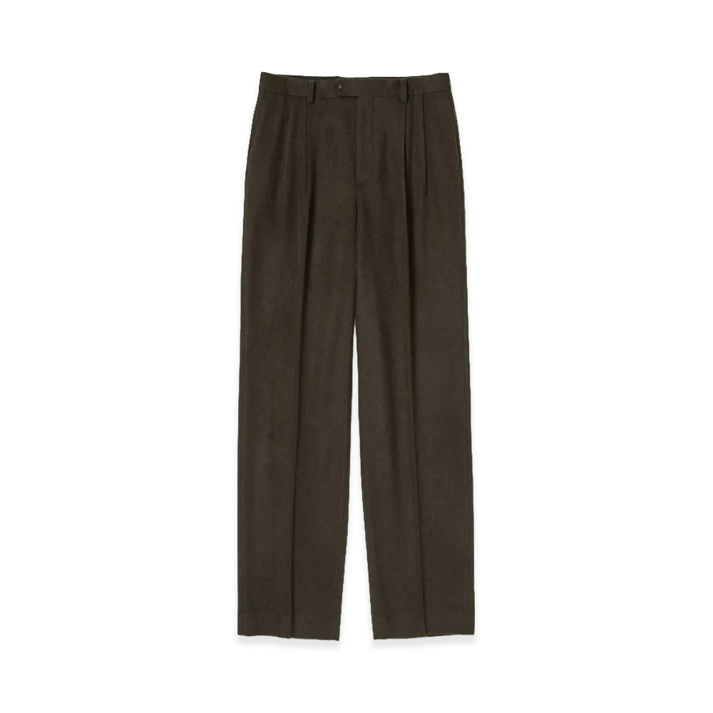 AURALEE Baby Camel Flannel Two-Tuck Slacks "Dark Brown"