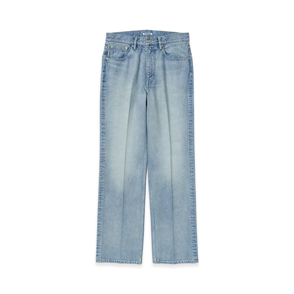 AURALEE Faded Heavy Denim Center-Pleated Pants "Faded Indigo"