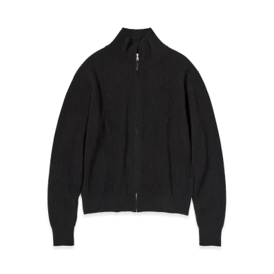 AURALEE Super Fine Wool Rib Knit Zip Cardigan "Top Black"