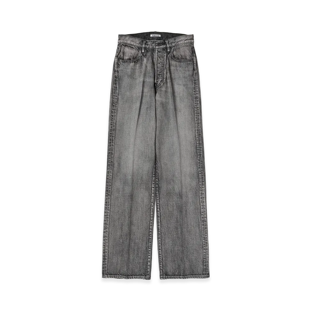 AURALEE Women's Faded Heavy Denim Center-Pleated Pants "Faded Black"