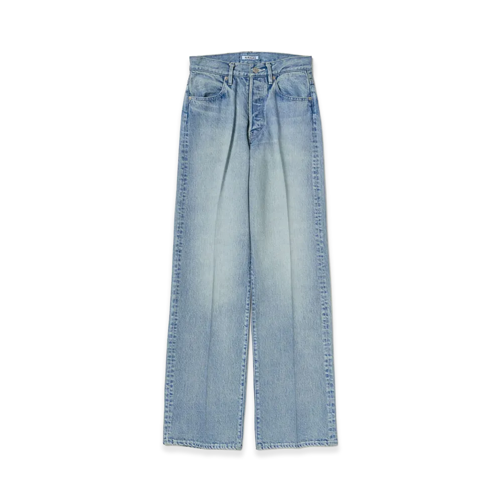 AURALEE Women's Faded Heavy Denim Center-Pleated Pants "Faded Indigo"