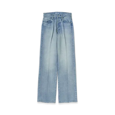 AURALEE Women's Faded Heavy Denim Center-Pleated Pants "Faded Indigo"