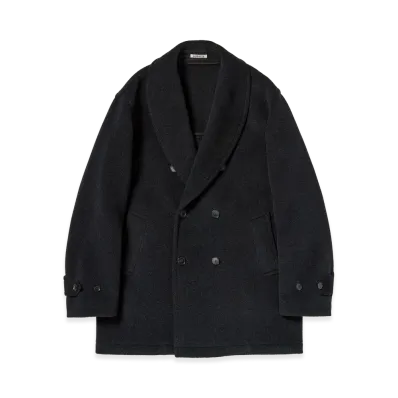 AURALEE Women's Wool Herringbone Shawl Collar Coat "Dark Charcoal"