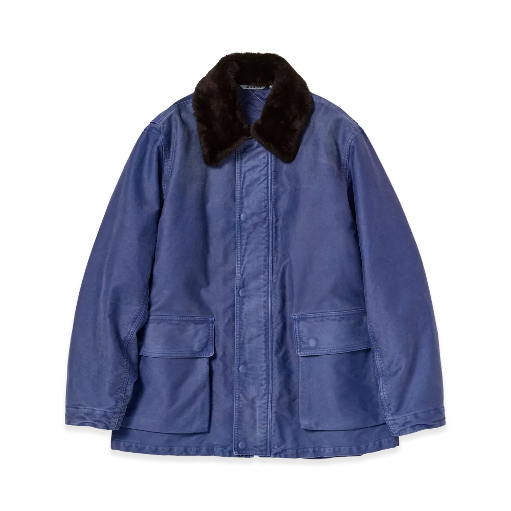 AURALEE Women's Garment-Dyed Organic Cotton Heavy Moleskin Blouson "Faded Navy"