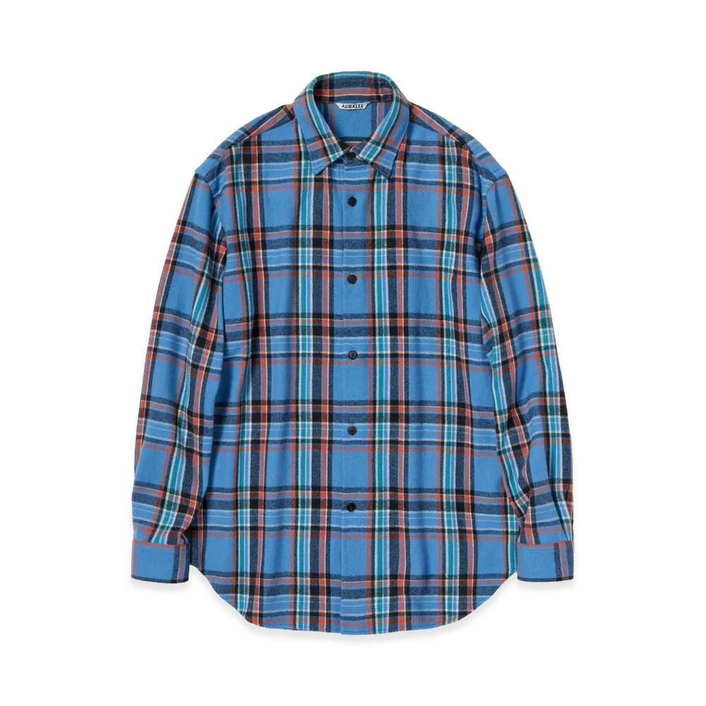 AURALEE Women's Cashmere Silk Checked Flannel Shirt "Blue Check"