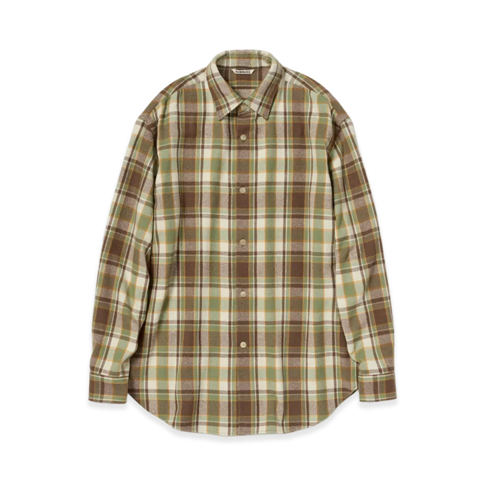 AURALEE Women's Cashmere Silk Checked Flannel Shirt "Brown Check"