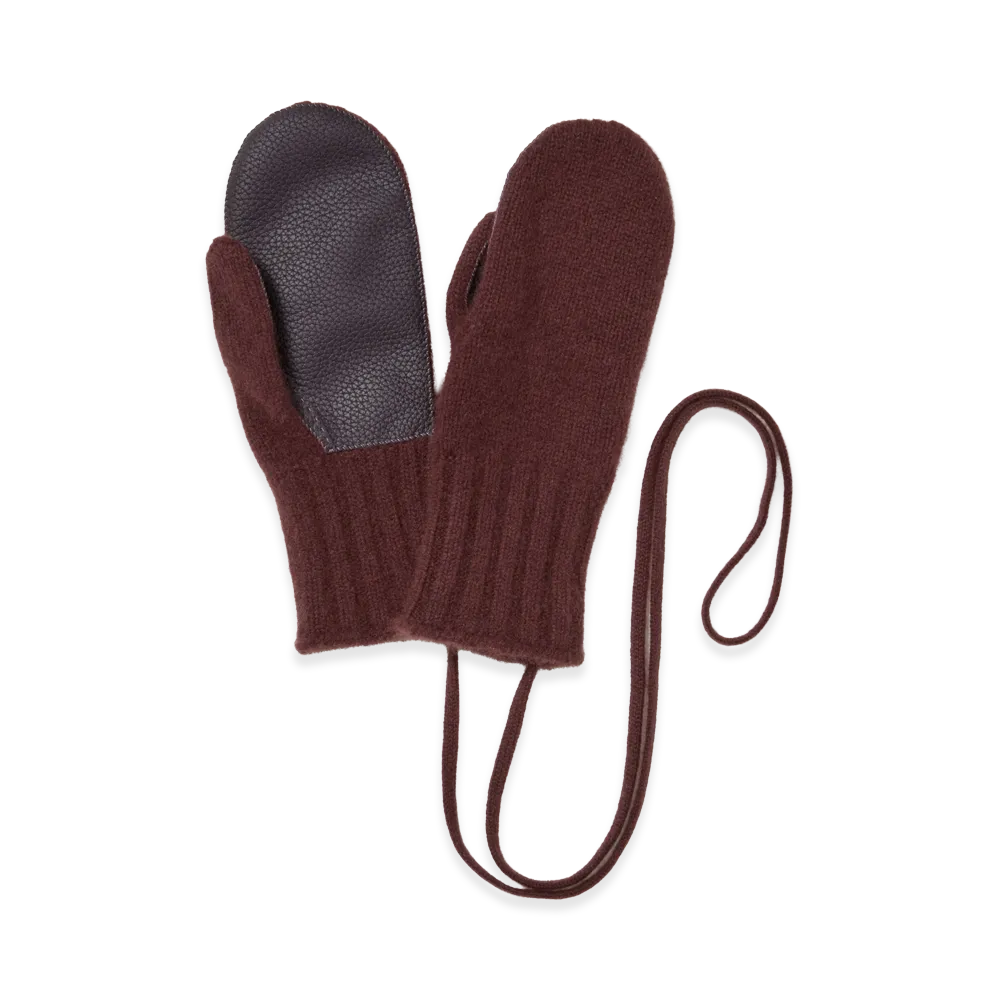 AURALEE Women's Baby Cashmere Knit Mitten "Red Brown"