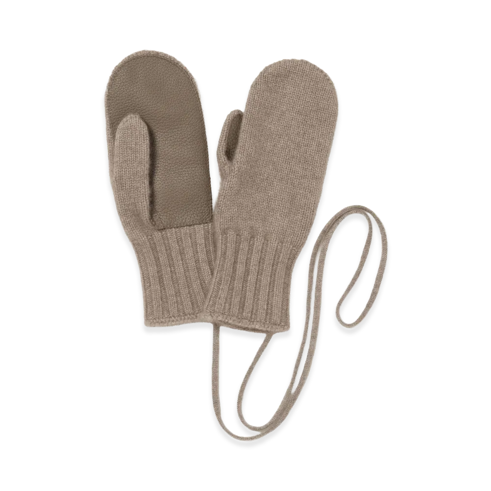 AURALEE Women's Baby Cashmere Knit Mitten "Natural Brown"