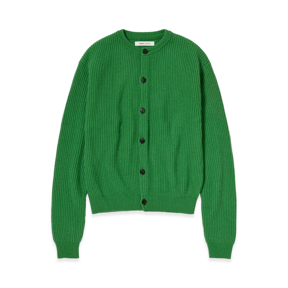 AURALEE x TEKLA Super Fine Wool Cashmere Rib Knit Cardigan "Forest Green"