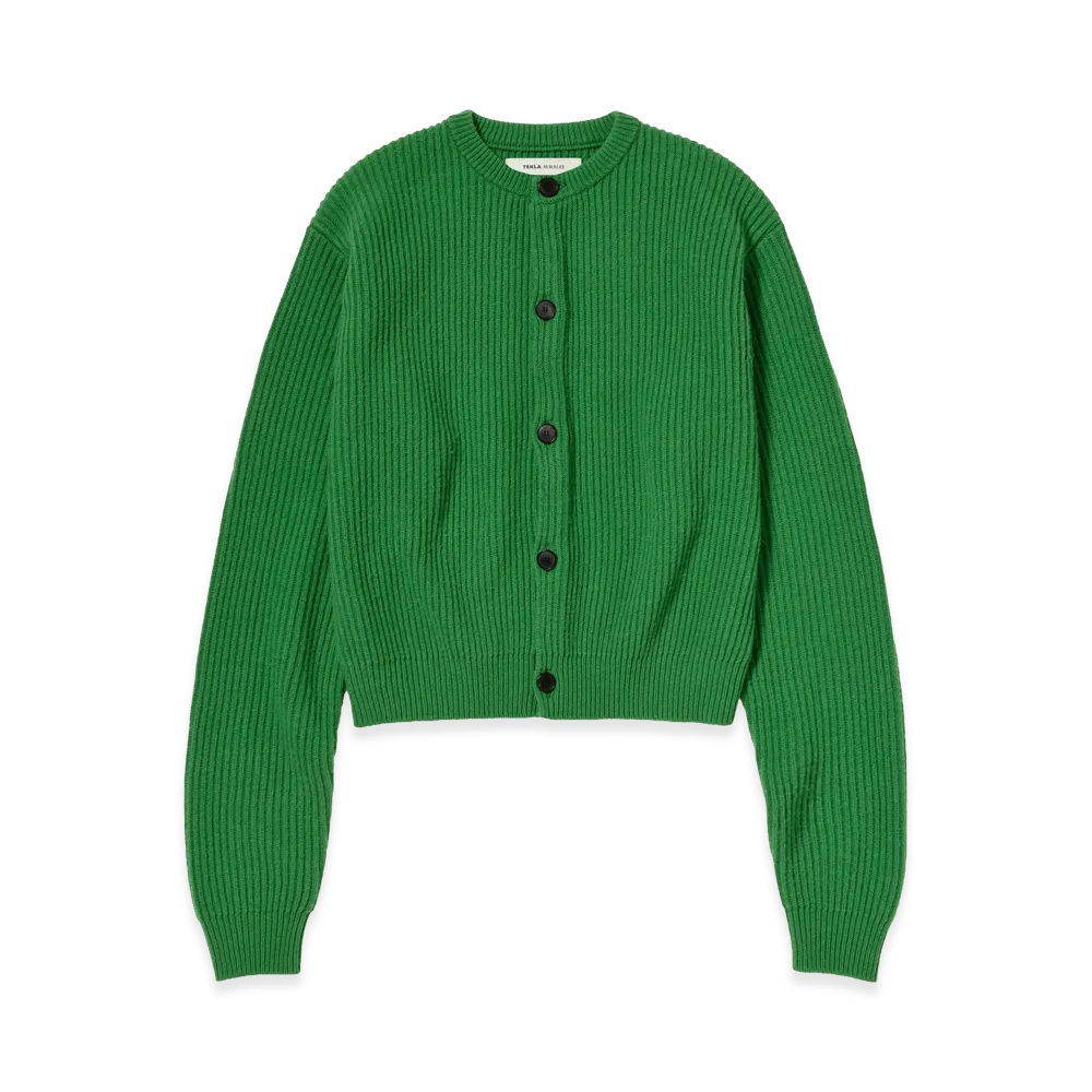 AURALEE x TEKLA Women's Super Fine Wool Cashmere Rib Knit Cardigan "Forest Green"