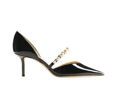Jimmy Choo Women's Aurelie 65 Patent Leather Pointed Pumps with Pearl Embellishment "Black/White"