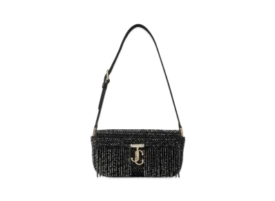 Jimmy Choo Avenue Mini Shoulder Satin Mini Shoulder Bag With Crystal Fringe "Black"