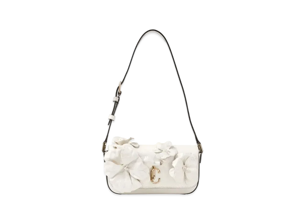 Jimmy Choo Avenue Mini Shoulder Leather Mini Shoulder Bag With Flowers "Latte/Light Gold"