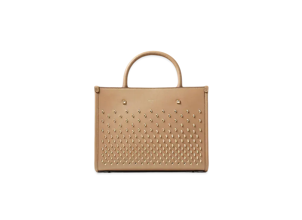 Jimmy Choo Avenue/S Tote Calf Leather Tote Bag With Diamond Studs "Biscuit"
