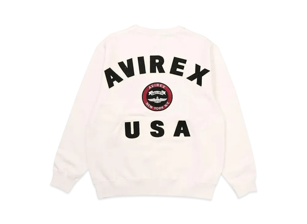 AVIREX Varsity Logo Crew Neck Sweat "White"