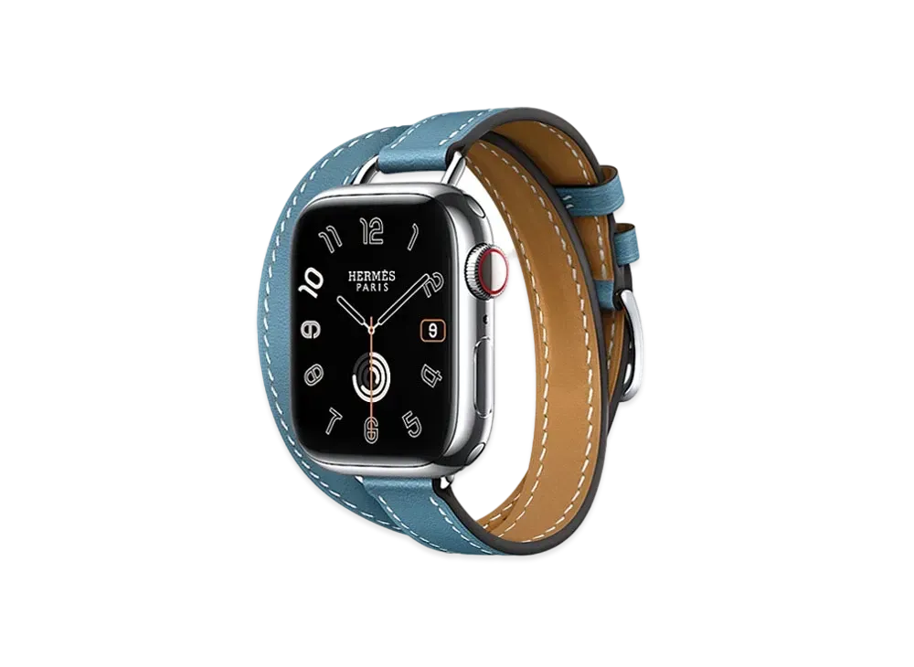 Apple Watch x Hermes Series 9 (GPS + Cellular Model) Stainless 41mm and Double Tour Attelage "Bleu Jean"