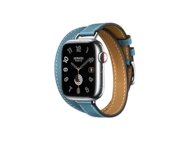 Apple Watch x Hermes Series 9 (GPS + Cellular Model) Stainless 41mm and Double Tour Attelage "Bleu Jean"