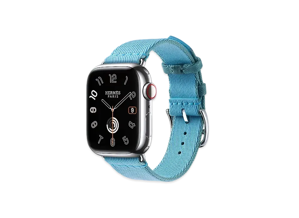 Apple Watch x Hermes Series 9 (GPS + Cellular Model) Stainless 41mm and Single Tour Twill Jump "Bleu Celeste/Bleu Jean"