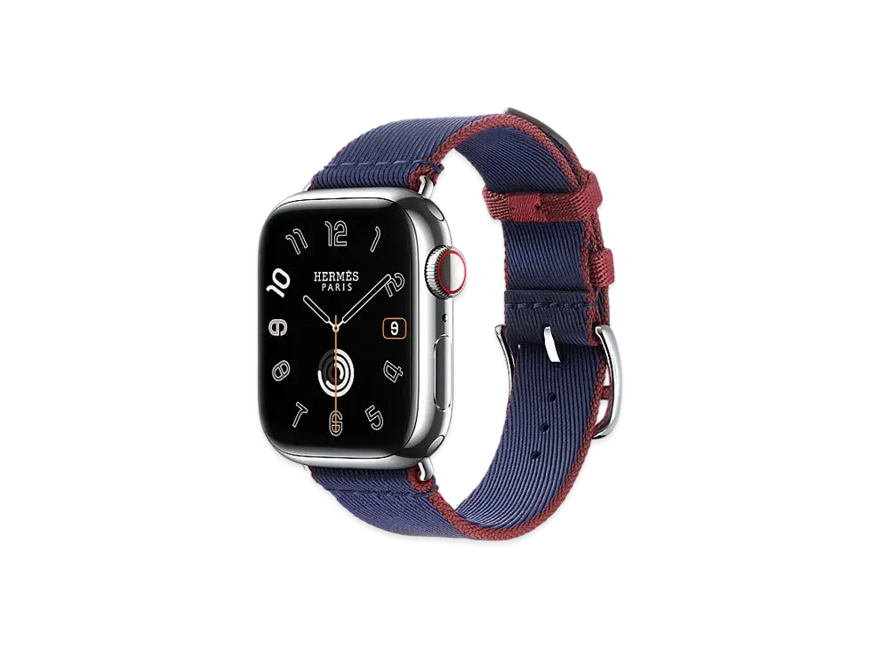 Apple Watch x Hermes Series 9 (GPS + Cellular Model) Stainless 41mm and Single Tour Twill Jump "Navy/Rouge H"