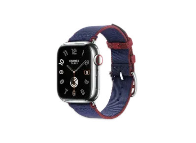 Apple Watch x Hermes Series 9 (GPS + Cellular Model) Stainless 41mm and Single Tour Twill Jump "Navy/Rouge H"