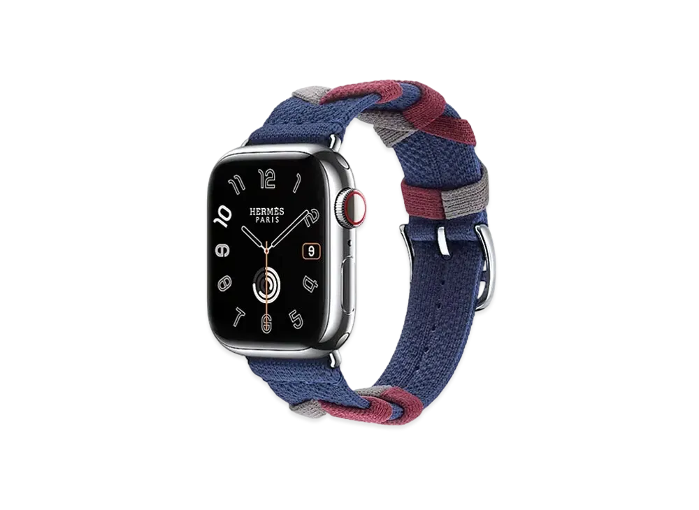 Apple Watch x Hermes Series 9 (GPS + Cellular Model) Stainless 41mm and Single Tour Bridon "Navy/Gray/Rouge H"