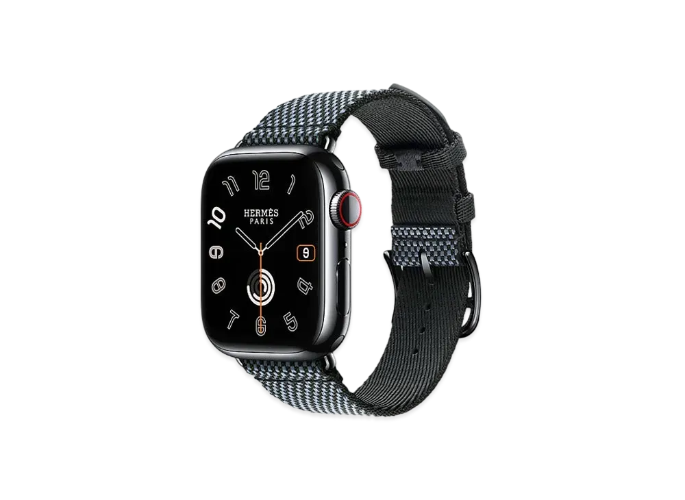 Apple Watch x Hermes Series 9 (GPS + Cellular Model) Space Black 41mm and Single Tour Toile H "Black/Denim"