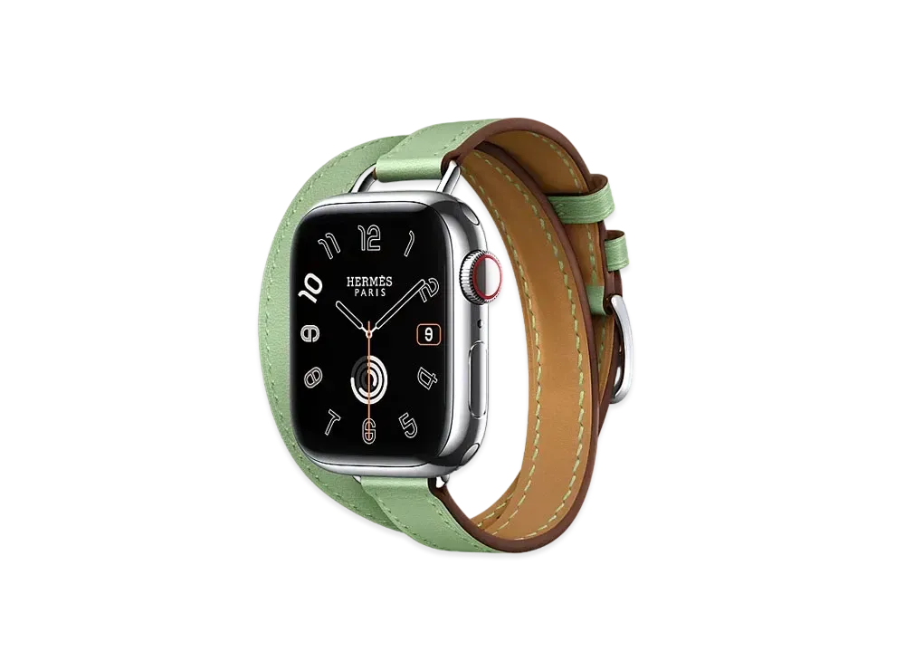 Apple Watch x Hermes Series 9 (GPS + Cellular Model) Stainless 41mm and Single Tour Attelage "Vert Criquet"