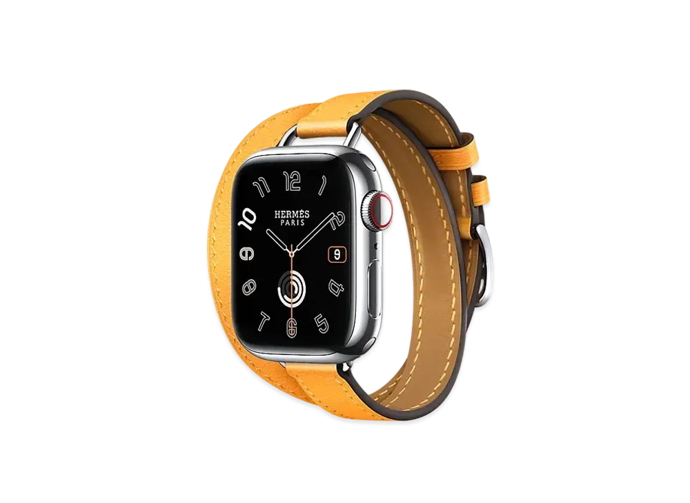 Apple Watch x Hermes Series 9 (GPS + Cellular Model) Stainless 41mm and Double Tour Attelage "Jaune D'or"