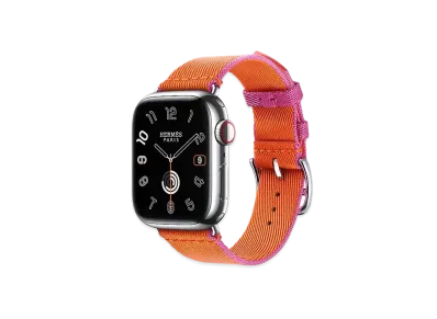 Apple Watch x Hermes Series 9 (GPS + Cellular Model) Stainless 41mm and Single Tour Twill Jump "Orange/Rose Mexico"