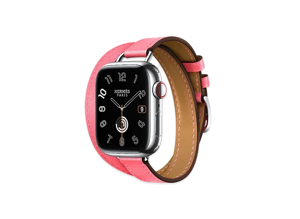 Apple Watch x Hermes Series 9 (GPS + Cellular Model) Stainless 41mm and Double Tour Attelage "Rose Azalee"