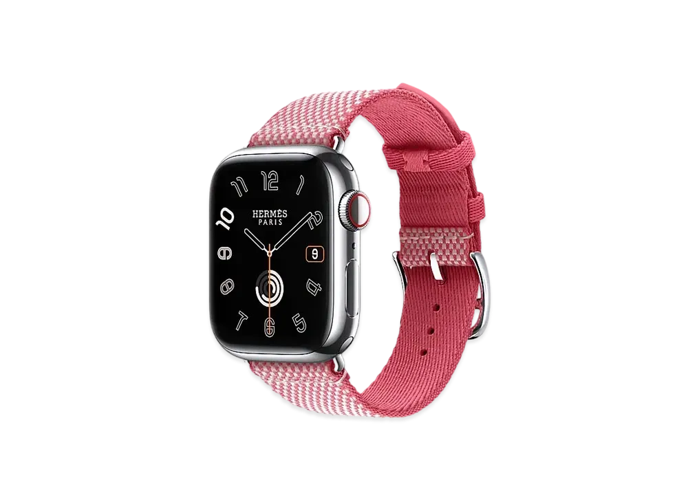 Apple Watch x Hermes Series 9 (GPS + Cellular Model) Stainless 41mm and Single Tour Toile H "Rose Framboise/Ecru"