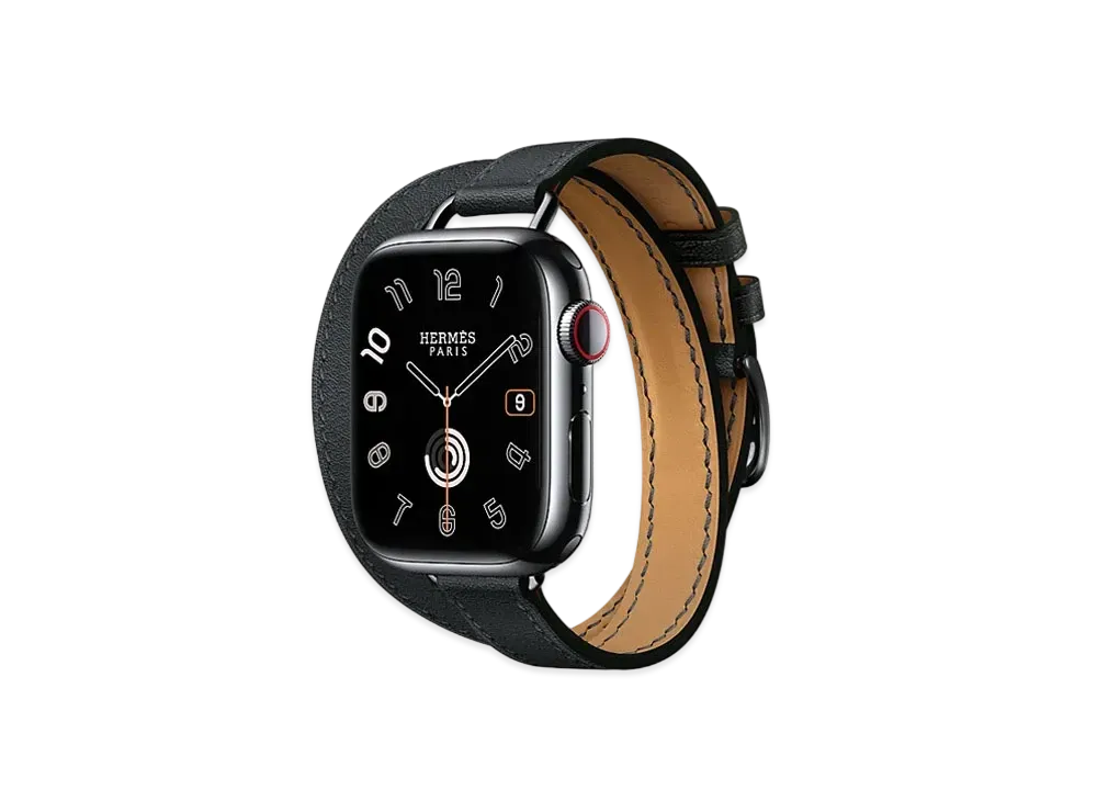 Apple Watch x Hermes Series 9 (GPS + Cellular Model) Space Black 41mm and Double Tour Attelage "Black"