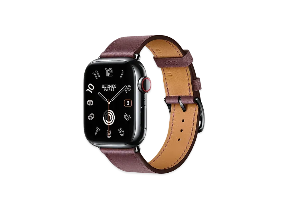 Apple Watch x Hermes Series 9 (GPS + Cellular Model) Space Black 41mm and Single Tour "Bordeaux"