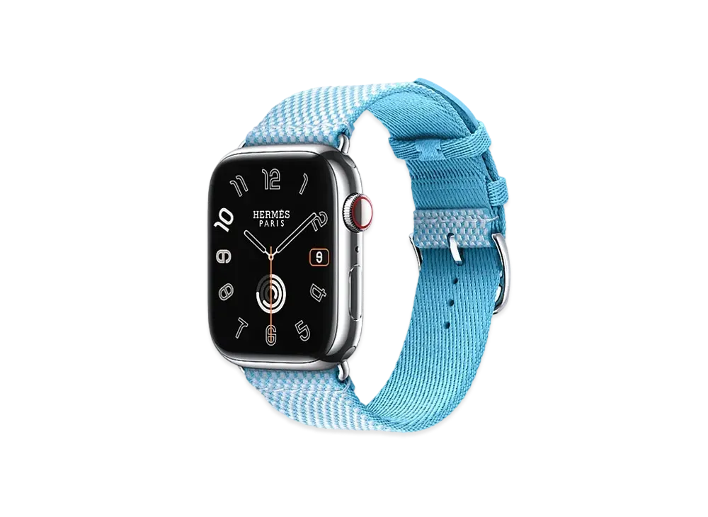 Apple Watch x Hermes Series 9 (GPS + Cellular Model) Stainless 45mm and Single Tour Toile H "Bleu Celeste/Ecru"